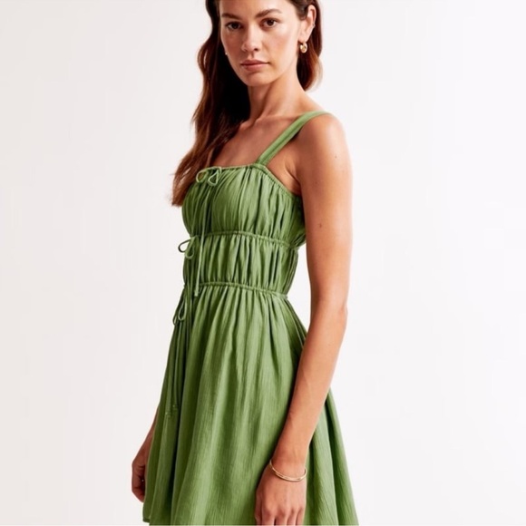 Abercrombie & Fitch Tie-Front Mini Dress Short Adjustable Green Size XL - Picture 2 of 4